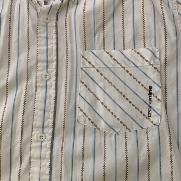 Transnine white button down with blue & brown pattern stripes, size m - Picture 2 of 2